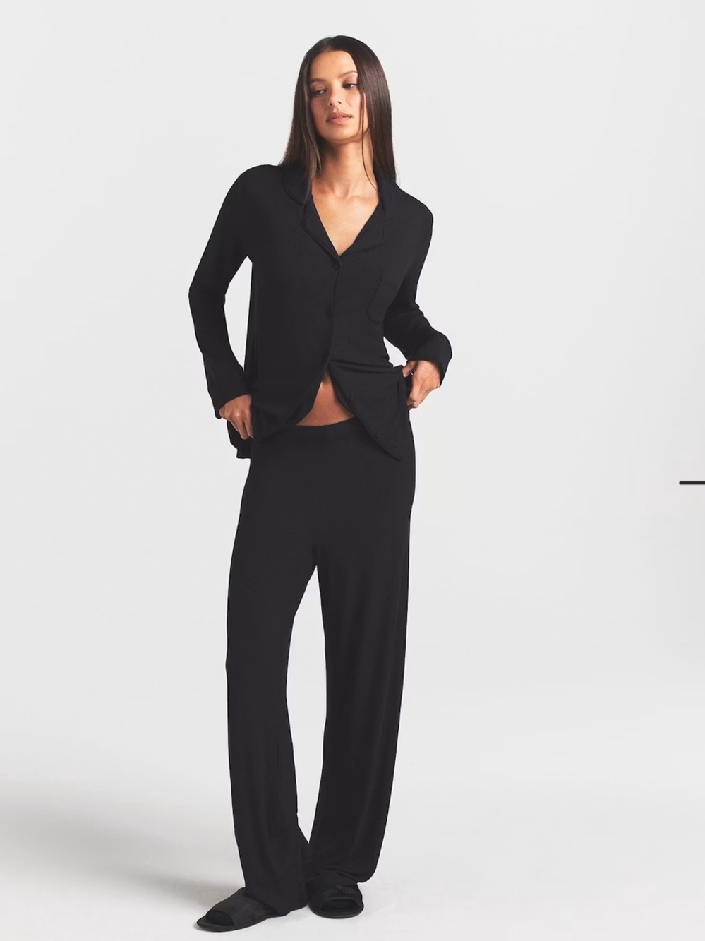 SKIMS Black Lounge Pajama Set with Relaxed Trousers Sz M